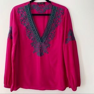 Nanette Lepore Embroidered Beaded Silk Top